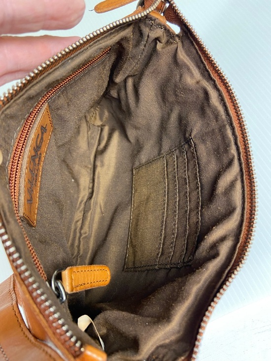 Y2K Woven Leather Crossbody Bag Cognac Brown Boho Small Zip Vilenca Holland - Picture 12 of 14